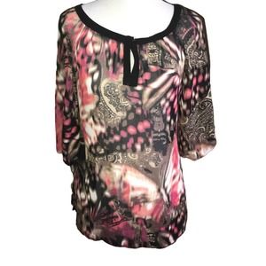 EAST 5TH BROWN PINK ABSTRACT PAISLEY 3/4 SLEEVE TOP MEDIUM